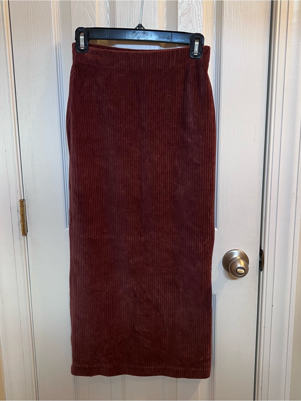 Free People Faux Corduroy Rust Brown Stretch Chenille Midi Pencil Skirt Size XS